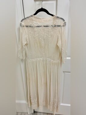 1910’s Victorian Rare Antique Edwardian Cream Cotton Embroidered Lace Tea Dress